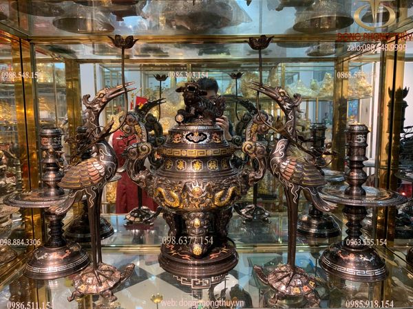 Bộ ngũ sự khảm ngũ sắc 62cm nặng 46kg rồng nổi