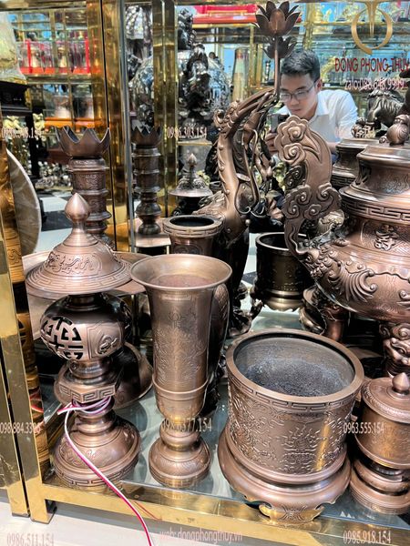 Bộ đỉnh đồng hoa Sòi xi nâu đầy đủ cực tinh xảo