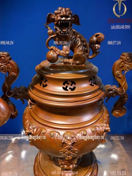 Bộ đỉnh đồng mẫu cổ tai ngang long vân 70cm nặng 46kg