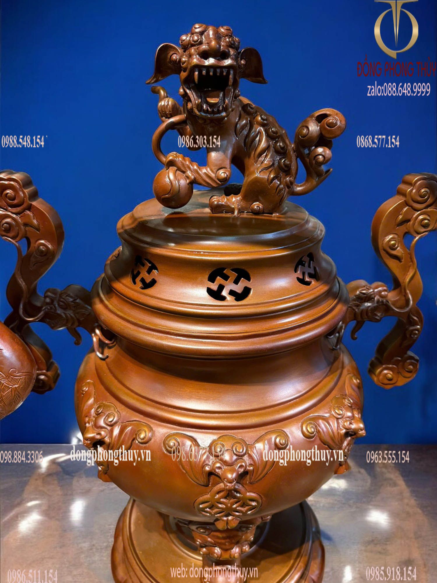 Bộ đỉnh đồng mẫu cổ tai ngang long vân 70cm nặng 46kg