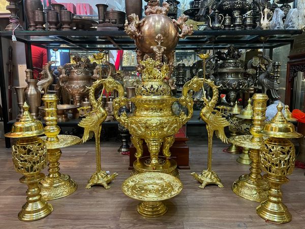 Bộ đỉnh đồng 75cm nặng 42kg dát vàng nano