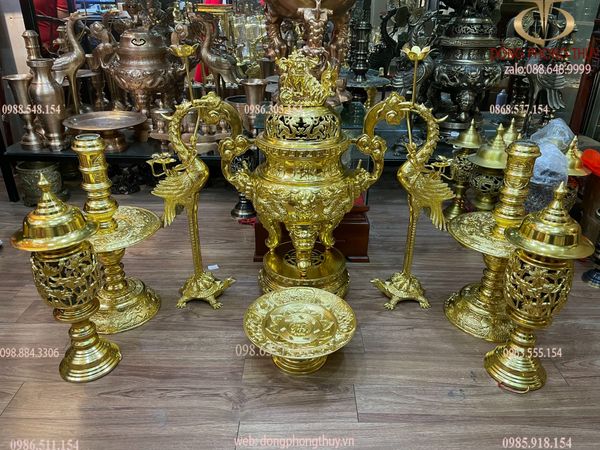Bộ đỉnh đồng 75cm nặng 42kg dát vàng nano