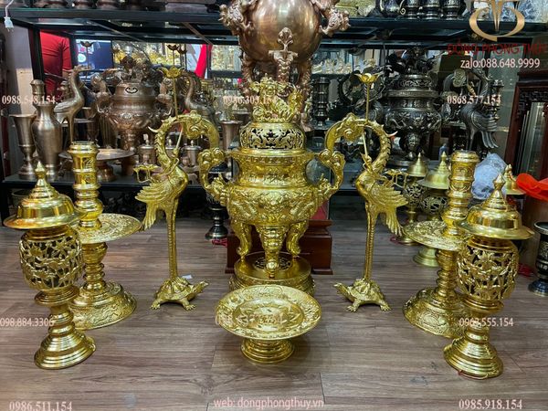 Bộ đỉnh đồng 75cm nặng 42kg dát vàng nano