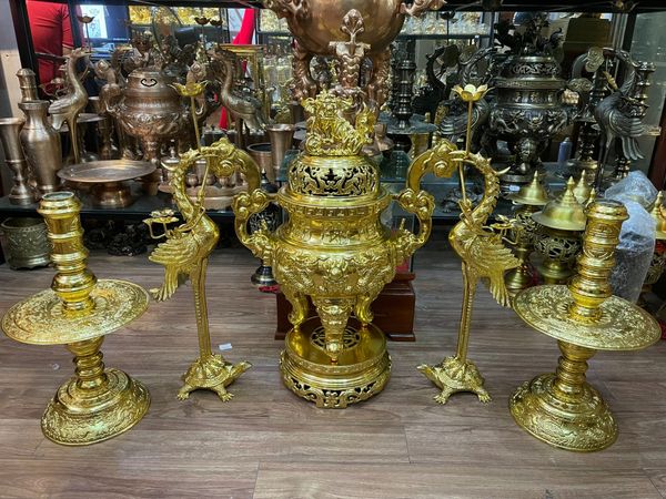 Bộ đỉnh đồng 75cm nặng 42kg dát vàng nano