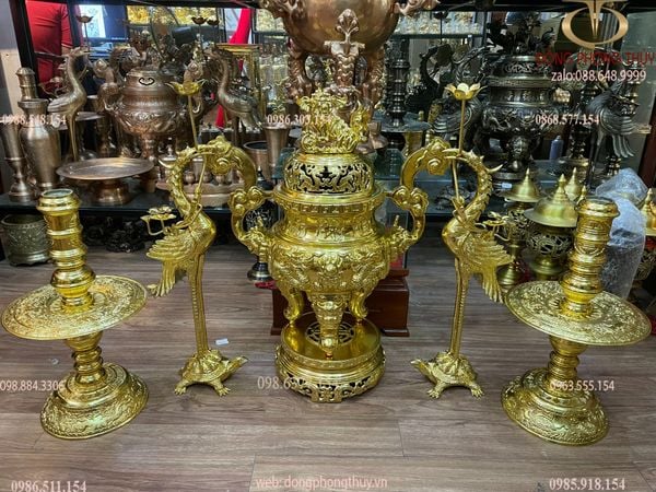 Bộ đỉnh đồng 75cm nặng 42kg dát vàng nano