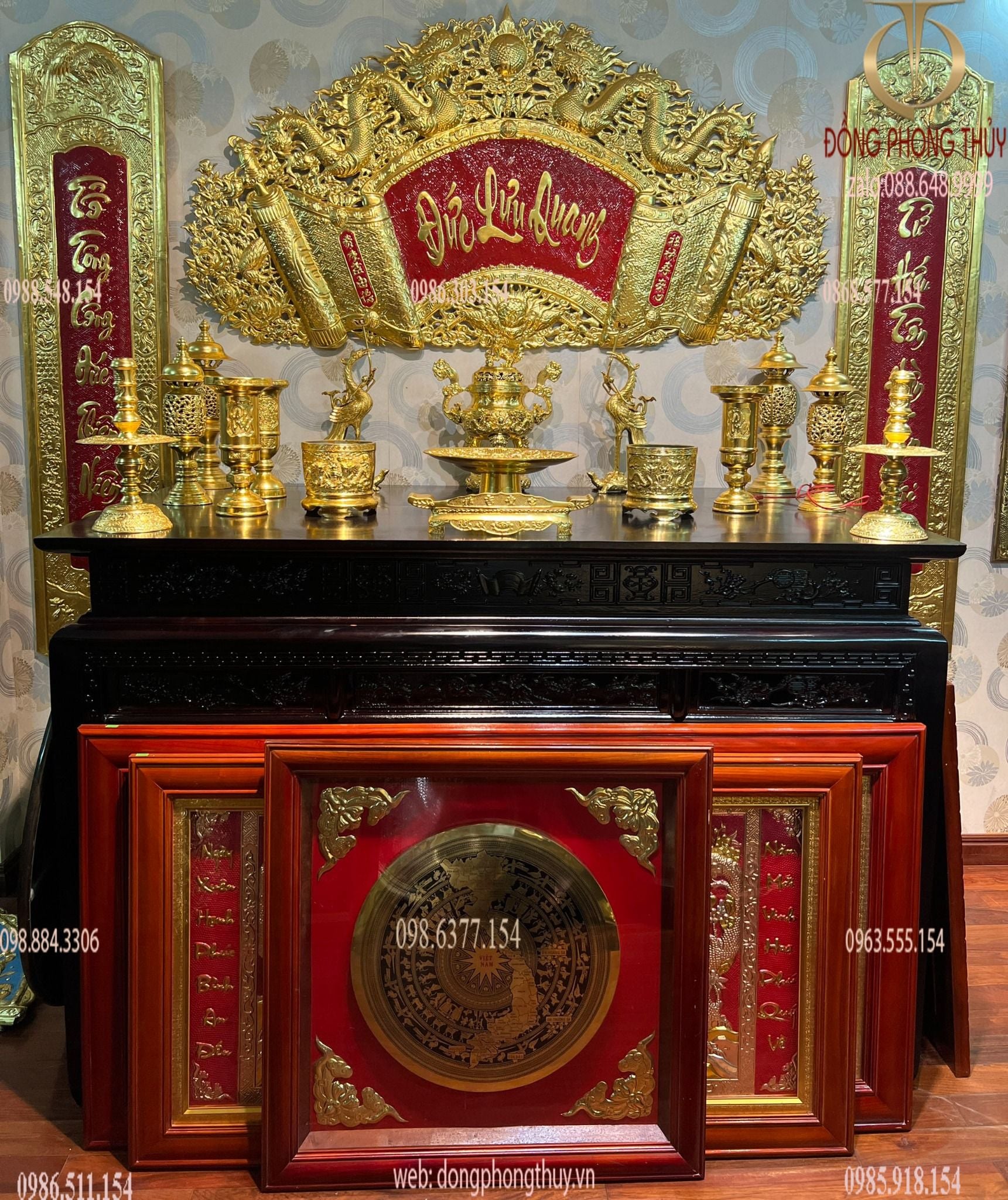 Bộ đồ thờ bằng đồng dát vàng 24k