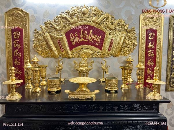 Bộ đồ thờ bằng đồng dát vàng 24k