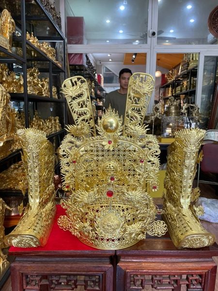 Bộ mũ quan dài đồng thờ cúng đền điện