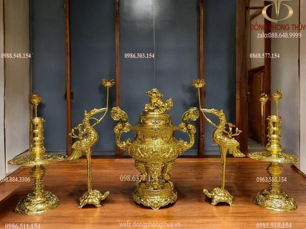 Bộ đỉnh đồng ngũ sự 65cm dát vàng 38kg