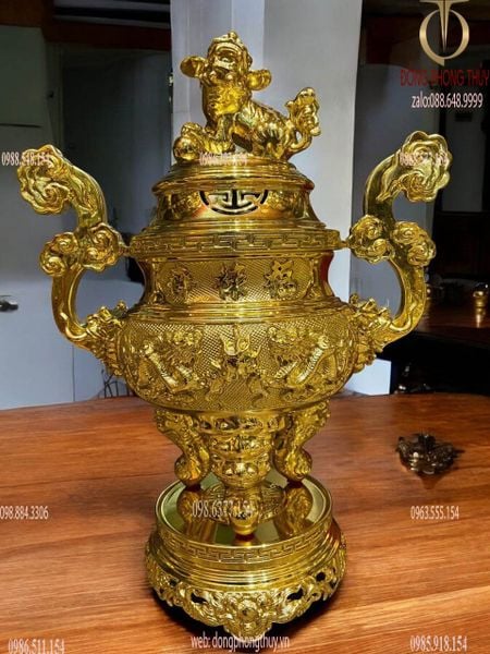 Bộ đỉnh đồng ngũ sự 65cm dát vàng 38kg