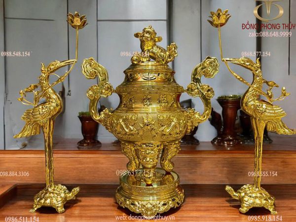 Bộ đỉnh đồng ngũ sự 65cm dát vàng 38kg