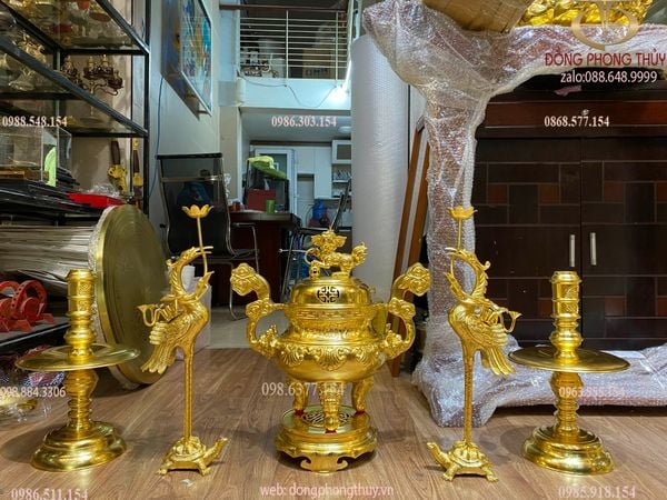 Bộ ngũ sự sòi 50cm dát vàng nano