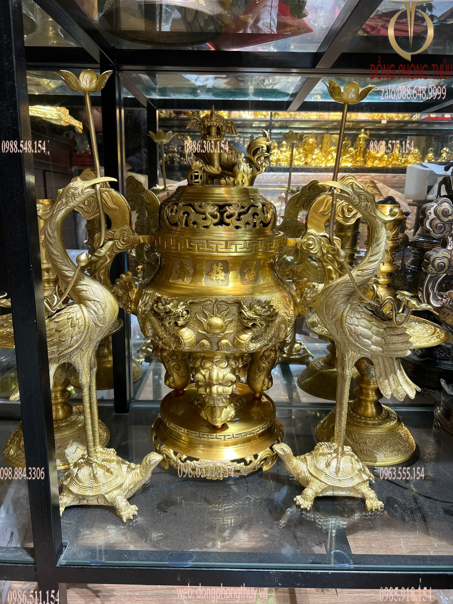 Bộ ngũ sự đỉnh đồng 65cm vàng đậm nặng 35kg