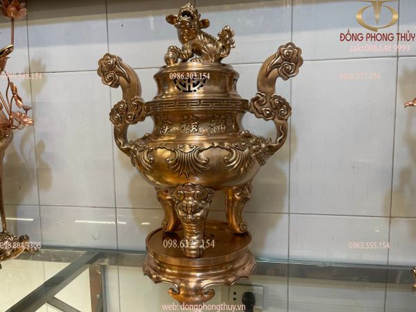 Bộ ngũ sự đỉnh đồng 70cm 60kg đồng đỏ cực kĩ hoa Sòi