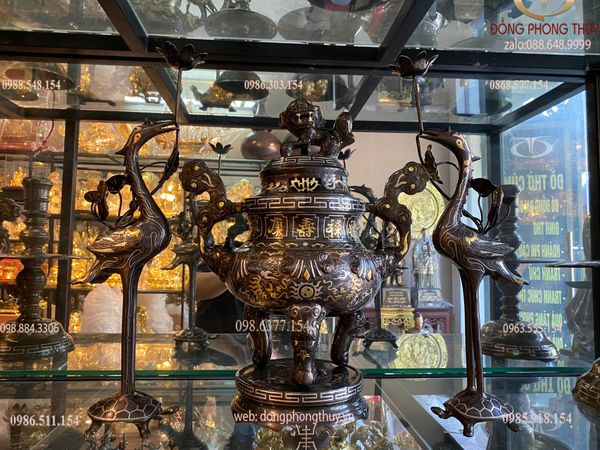 Bộ tam sự 45cm khảm tam khí hoa Sòi