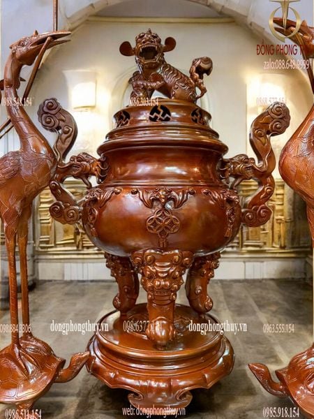 Bộ đỉnh đồng tai ngang long vân cao 62cm nặng 36kg