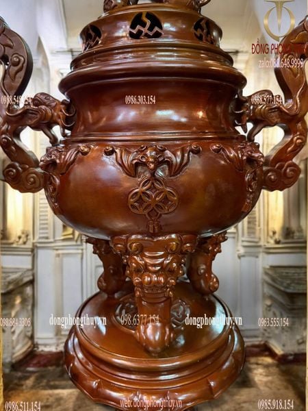 Bộ đỉnh đồng tai ngang long vân cao 62cm nặng 36kg