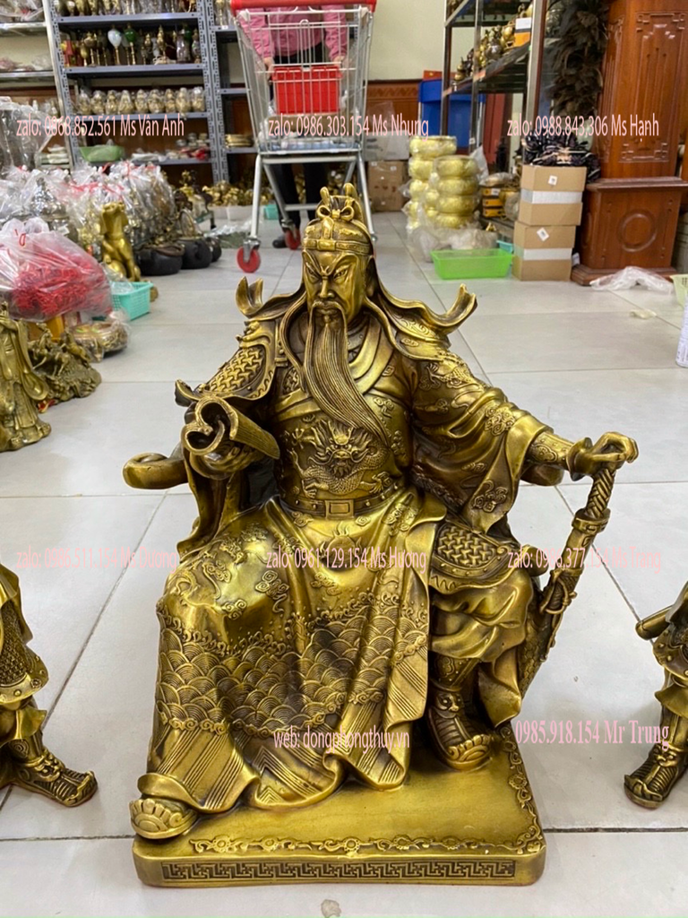 Bộ tượng tam thánh Quan Công đế quân Châu Xương, Quan Bình cao 39cm