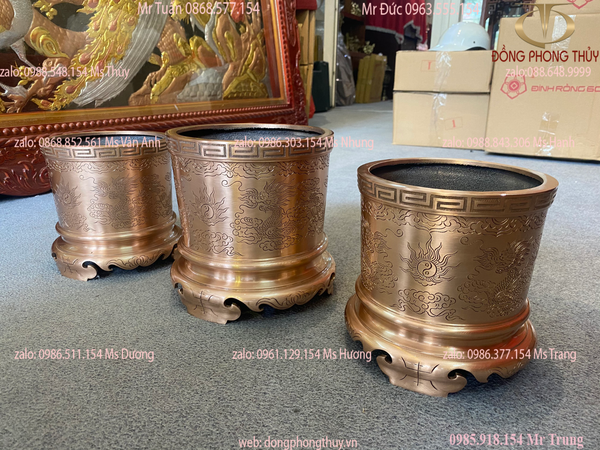 Ba bát hương đồng đỏ 18+2 bát 16 nặng 10kg