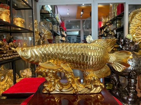Cá rồng bằng đồng dát vàng 24K cao 17 dài 38 nặng 4kg