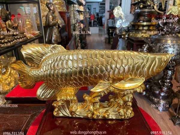 Cá rồng bằng đồng dát vàng 24K cao 17 dài 38 nặng 4kg