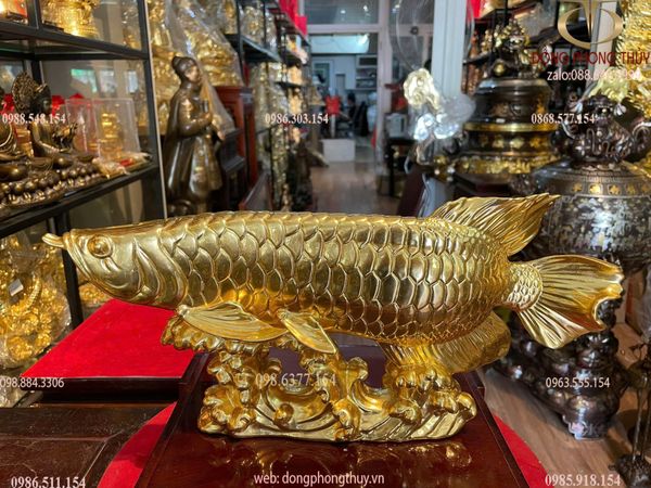 Cá rồng bằng đồng dát vàng 24K cao 17 dài 38 nặng 4kg