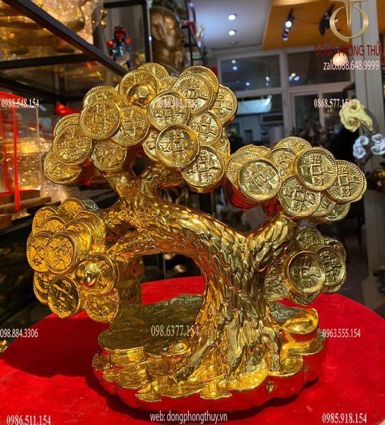 Cây kim tiền phát tài, phát lộc bằng đồng dát vàng 24k