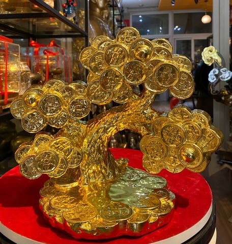 Cây kim tiền phát tài, phát lộc bằng đồng dát vàng 24k