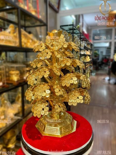 Cây kim tiền phát tài, phát lộc bằng đồng 48cm dát vàng 24k