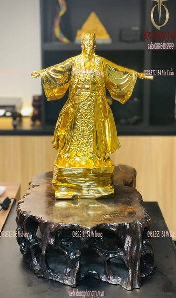 Tượng Khổng Minh Gia Cát Lượng 45cm bằng đồng dát vàng