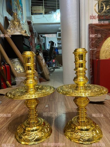 Đôi chân nến bằng đồng cao 45cm dát vàng