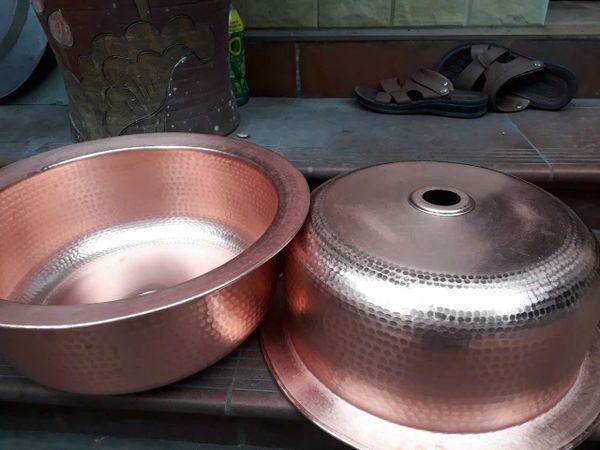 Chậu đồng đỏ gò thủ công