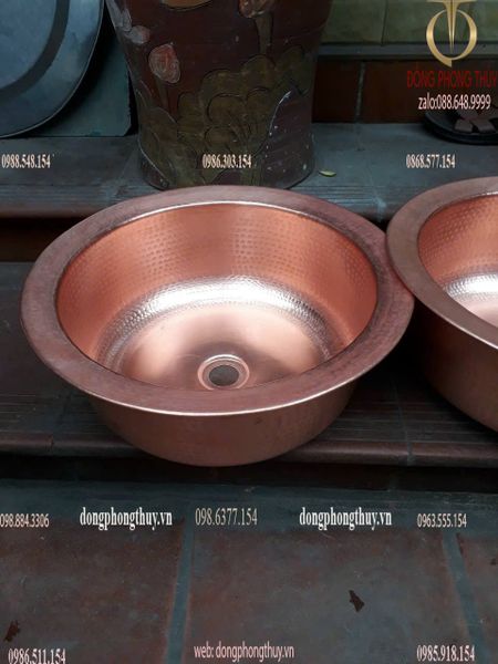 Chậu đồng đỏ gò thủ công