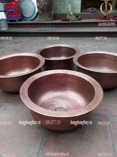 Chậu đồng đỏ gò thủ công