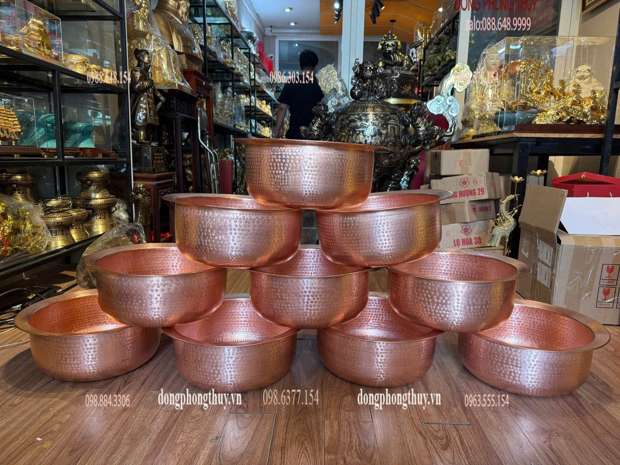 Chậu đồng đỏ 40cm cao 16 nặng 2,4kg