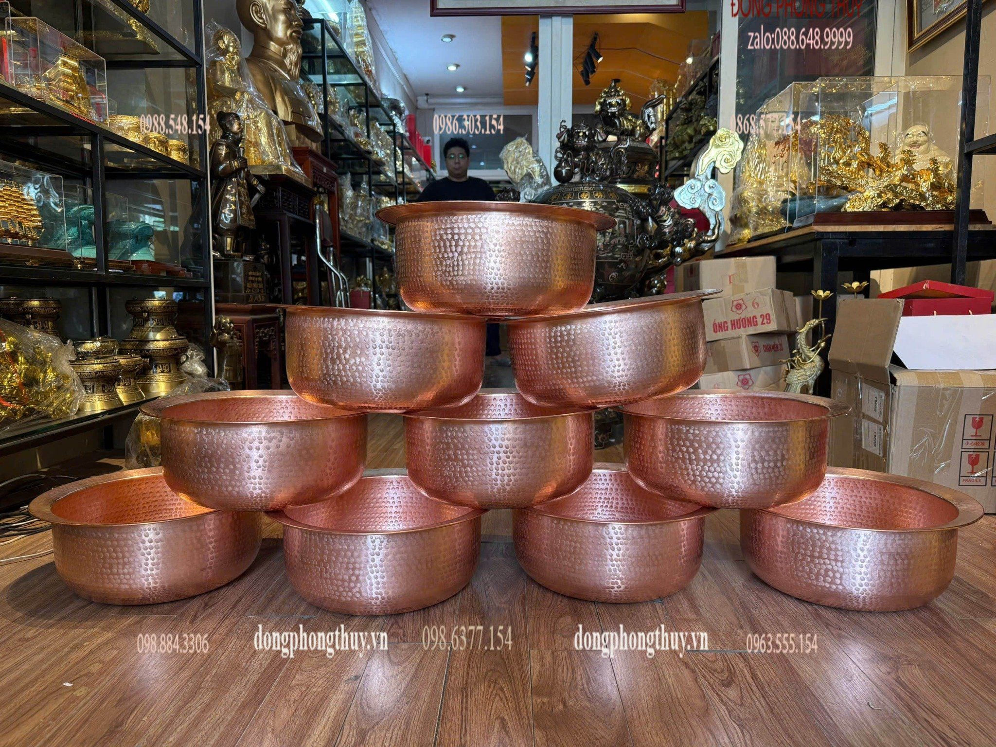 Chậu đồng đỏ 40cm cao 16 nặng 2,4kg