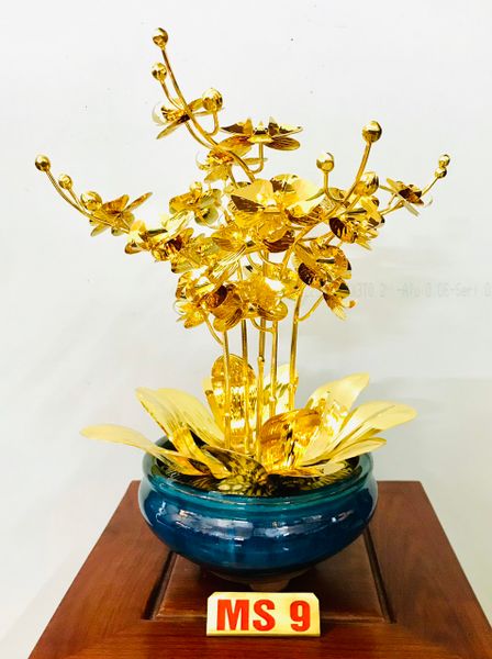 Quà tặng doanh nghiệp-quà tặng mạ vàng-Chậu hoa mạ vàng 24k 5cành 42cm