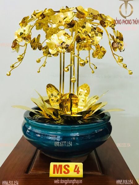 Quà tặng vip-quà tặng mạ vàng-Chậu hoa lan mạ vàng 24k 5 cành cao 42cm