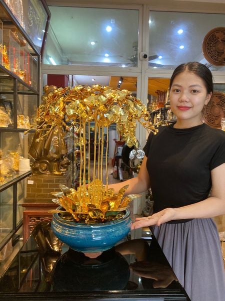 Quà tặng sếp-quà tặng mạ vàng-Hoa lan mạ vàng 24k 10 cành cao 55cm