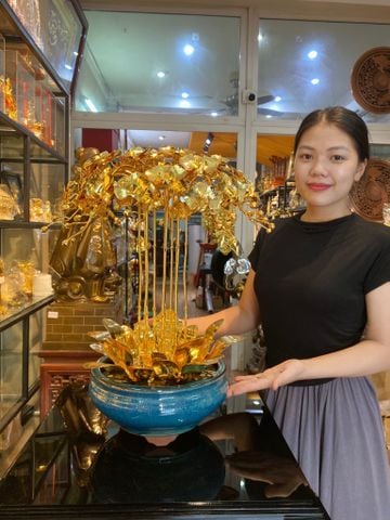 Quà tặng sếp-quà tặng mạ vàng-Hoa lan mạ vàng 24k 10 cành cao 55cm