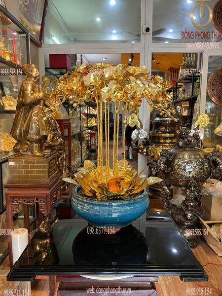 Quà tặng sếp-quà tặng mạ vàng-Hoa lan mạ vàng 24k 10 cành cao 55cm
