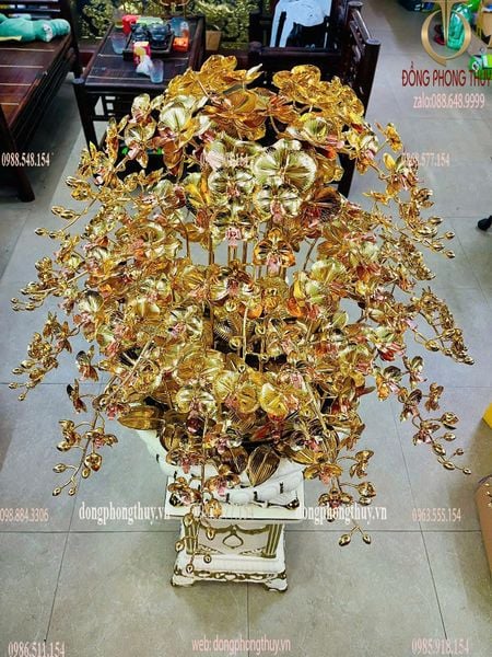 Chậu Lan 25 cành bằng đồng mạ vàng 24k Cao 148cm tán rộng 86cm