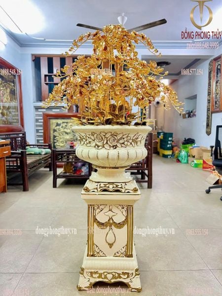 Chậu Lan 25 cành bằng đồng mạ vàng 24k Cao 148cm tán rộng 86cm
