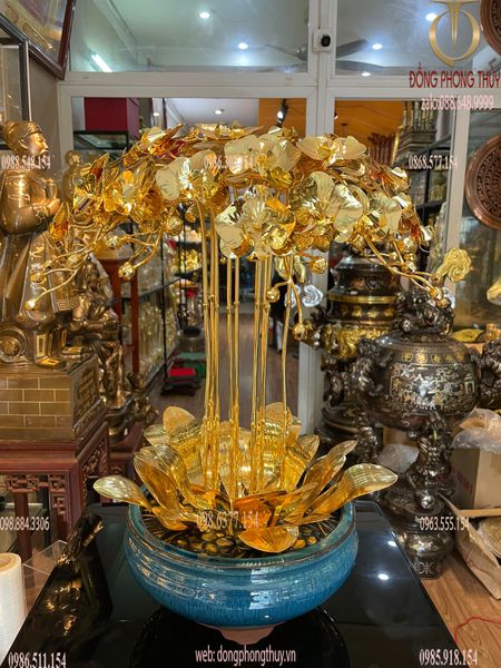 Quà tặng sếp-quà tặng mạ vàng-Hoa lan mạ vàng 24k 10 cành cao 55cm
