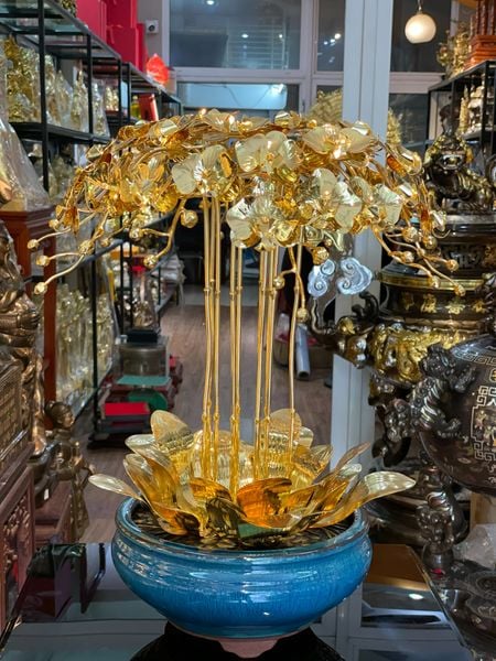 Quà tặng sếp-quà tặng mạ vàng-Hoa lan mạ vàng 24k 10 cành cao 55cm