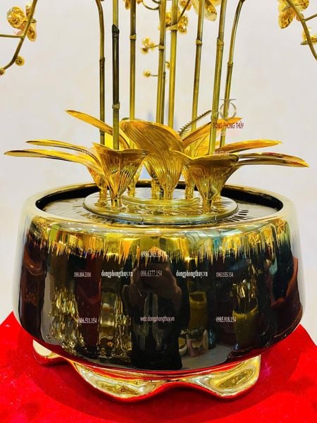 Chậu hoa lan mạ vàng 24k 9 cành thân giả cổ- cao 58cm- tán rộng 48cm