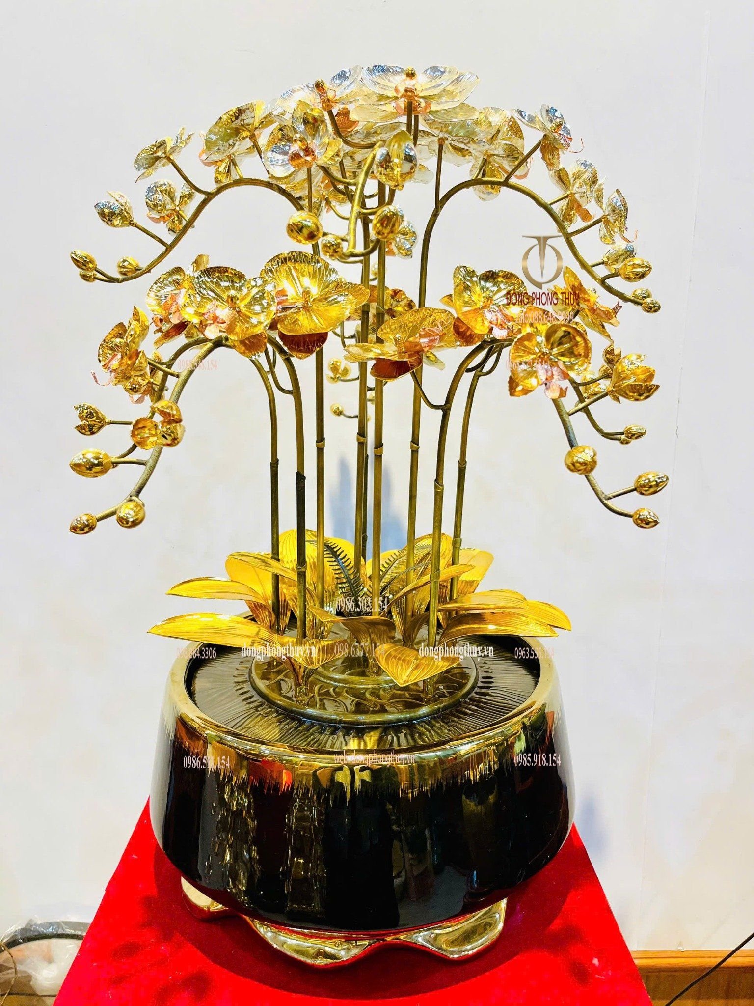 Chậu hoa lan mạ vàng 24k 9 cành thân giả cổ- cao 58cm- tán rộng 48cm