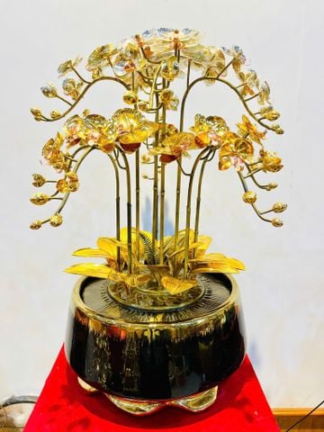 Chậu hoa lan mạ vàng 24k 9 cành thân giả cổ- cao 58cm- tán rộng 48cm