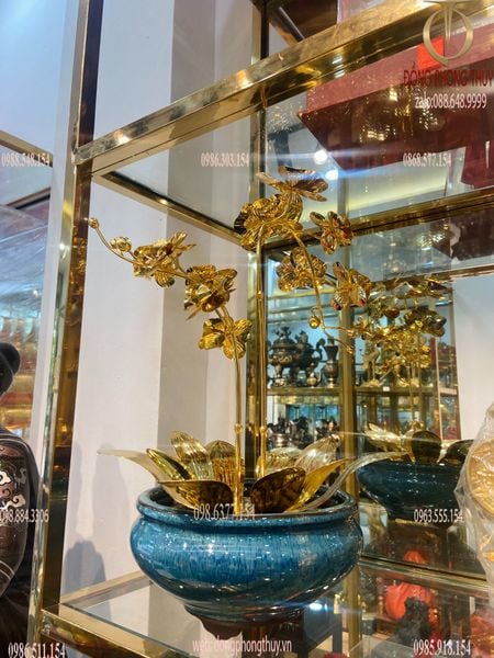Quà tặng doanh nghiệp-quà tặng mạ vàng-Chậu hoa lan mạ vàng 24k 2 cành