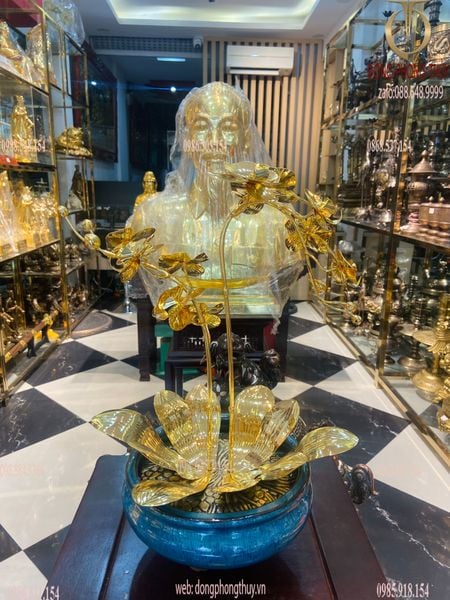 Quà tặng doanh nghiệp-quà tặng mạ vàng-Chậu hoa lan mạ vàng 24k 2 cành